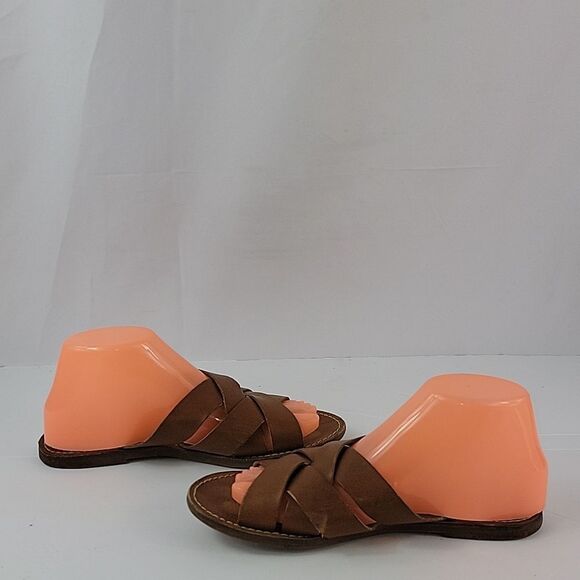 Madewell Boardwalk Woven Brown Leather Slide Women's Sandals - Picture 4 of 14